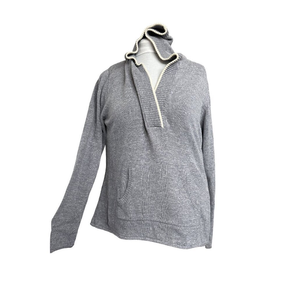 Eddie Bauer Pullover Sweater Women XL BlueHeather Hood KangarooPocket LongSleeve